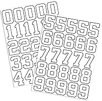 OIIKI Waterproof Sport Helmet Number Stickers 0-9, 1.26 Inch Vinyl Decals White with Black Outline for Baseball, Bikes, Helmets