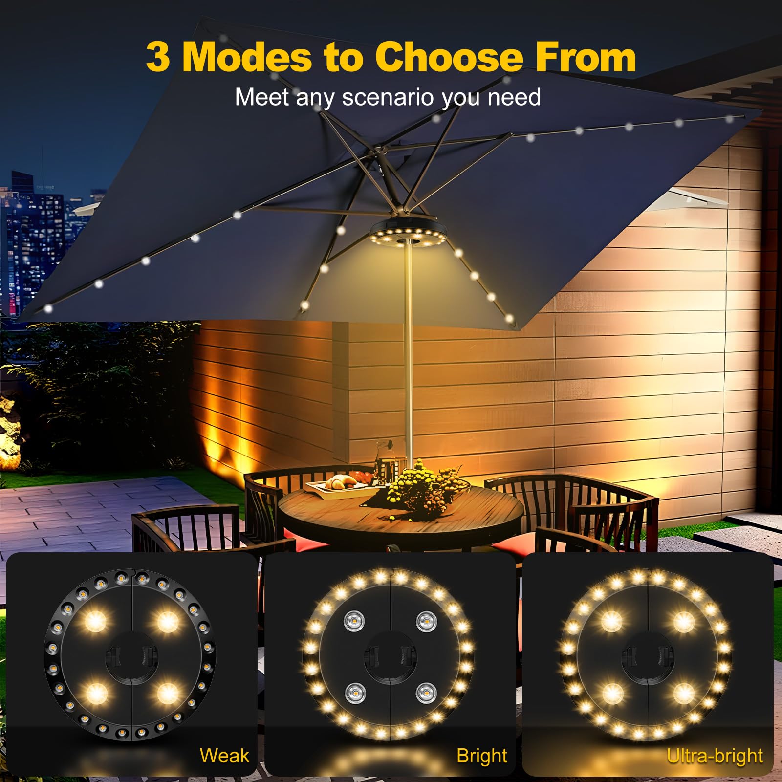 Luce a LED ricaricabile tramite USB, luce bianca fredda, illuminazione esterna senza fili per ombrelloni da giardino, paralumi da appendere e decorazione a bordo piscina