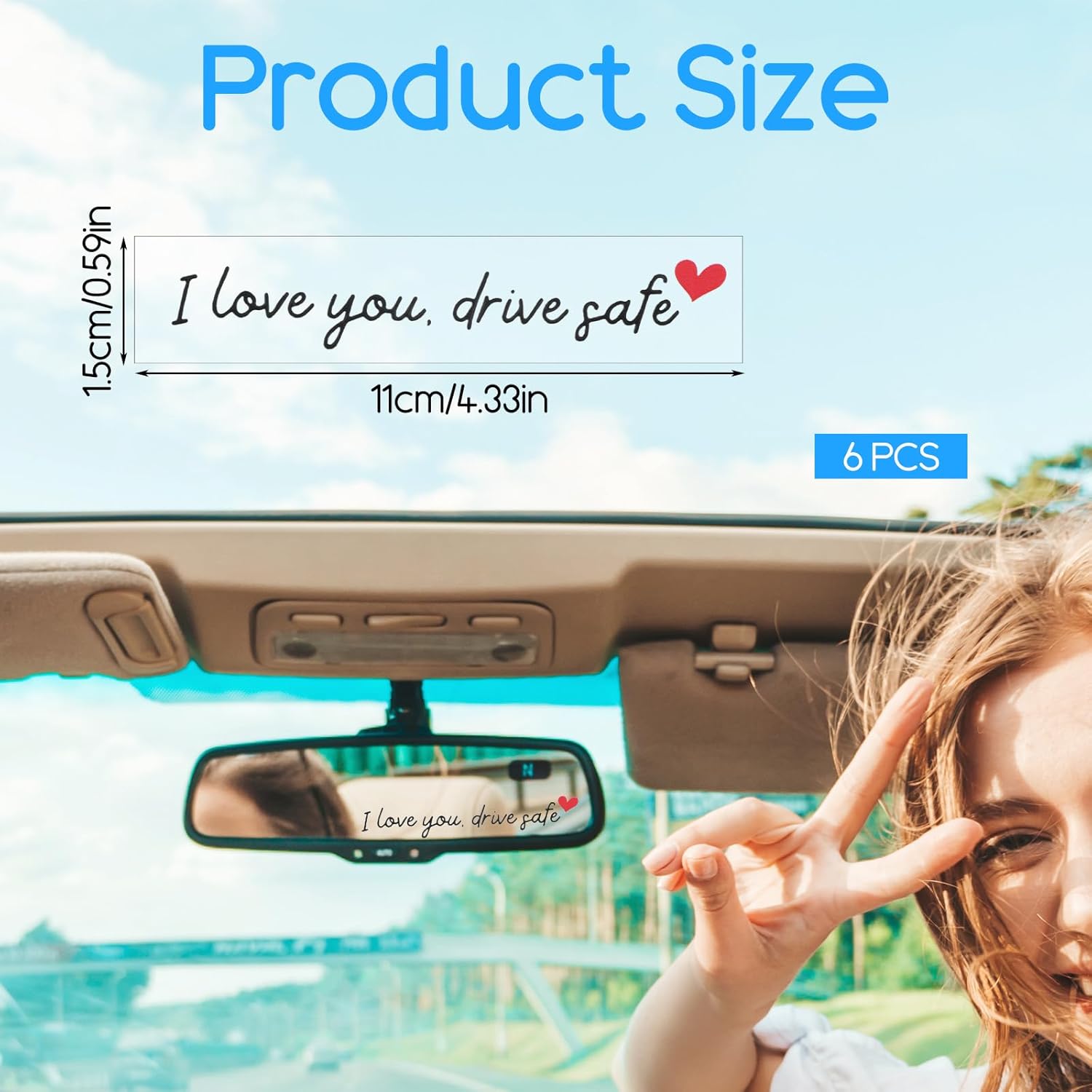 6 Pcs I Love You Drive Safe Mirror Sticker, Cute Car Stickers, Vinyl Rearview Mirror Sticker, Automotive Decals, Car Decor for Women, Men, I Love You Gifts, Stocking Stuffers (Black) - Image 2
