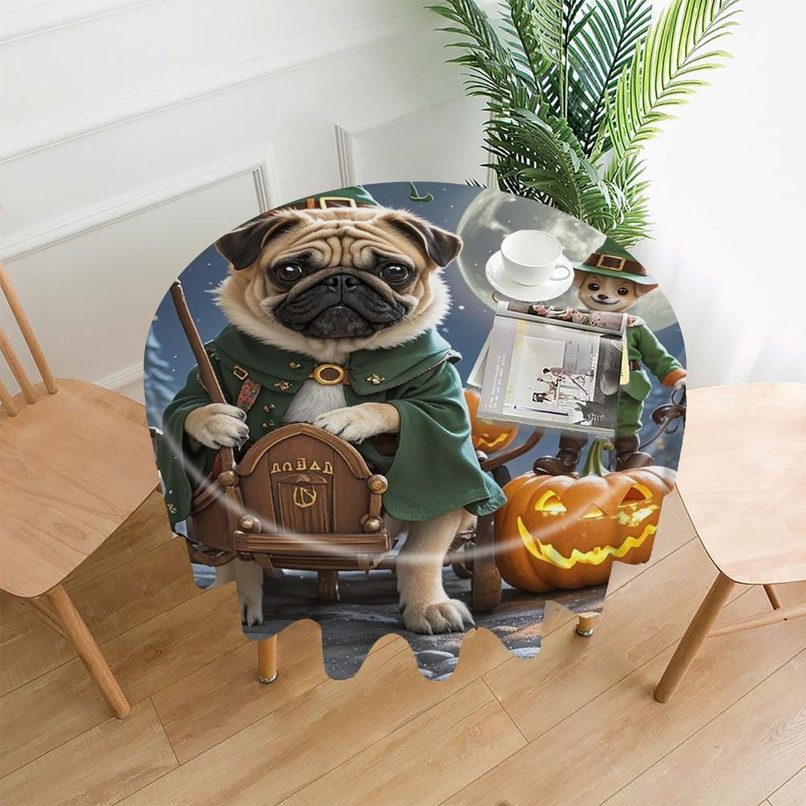 FekiLoot Moon and Jack-O'-Lantern Round Tablecloth Cover 60 Inch Wrinkle Free Washable Polyester Fabric Table Cover Decorative Round Table Cloth for Home Dining Kitchen Party Farmhouse