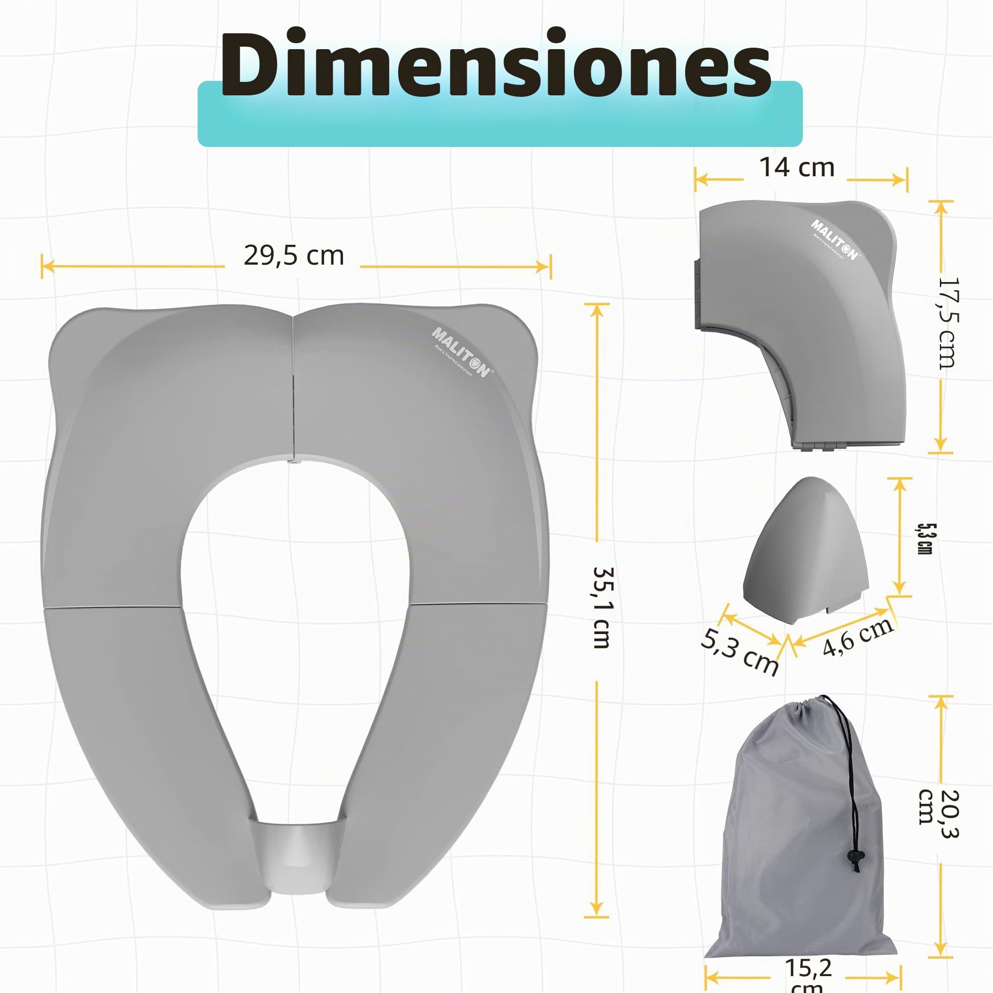 Maliton Asiento Inodoro Plegable para Niños,Adaptador WC,Antideslizante Antisalpicadura Reductor WC para Viaje Reutilizable,Reductor de Inodoro para Viajes y Entrenamiento de Baño-Gris