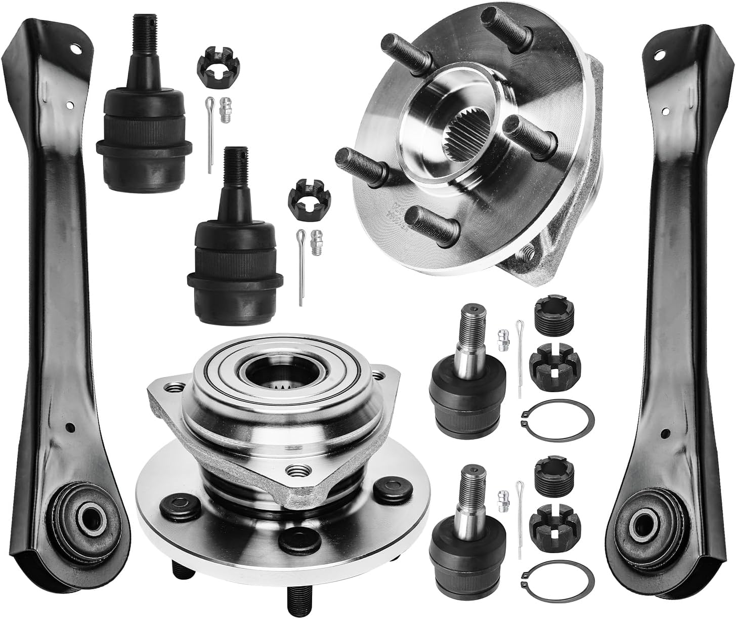 Detroit Axle - 8pc Front End Suspension Kit for Jeep Cherokee Comanche Grand Cherokee Wrangler 2 Upper Control Arms 4 Upper & Lower Ball Joints 2 Wheel Bearing Hubs Assembly Replacement