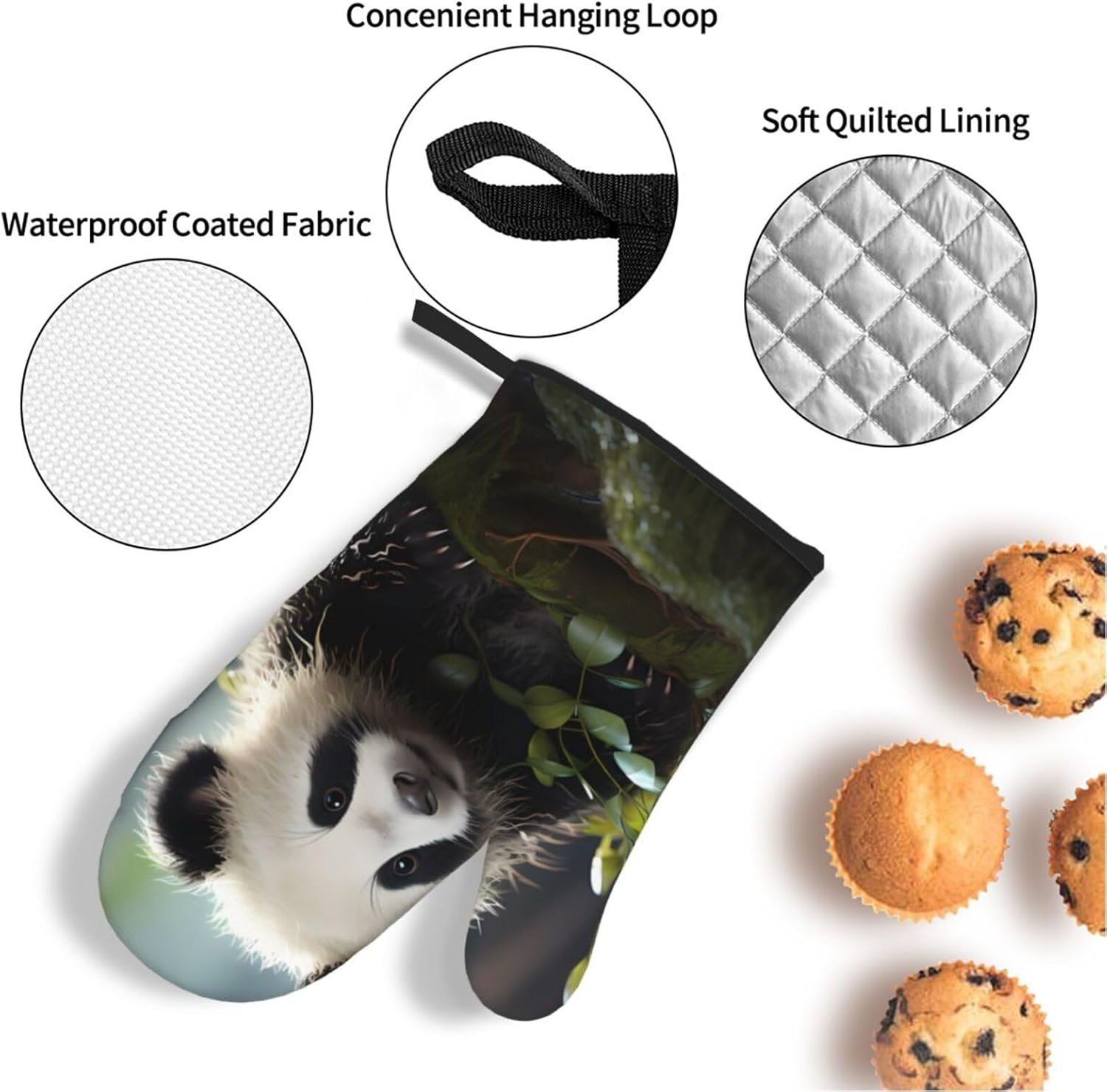 Panda Cubs in The Forest Oven Mitts and Pot Holders Sets Barbecue Mitts High Heat Resistance Anti Slip for Baking Cooking