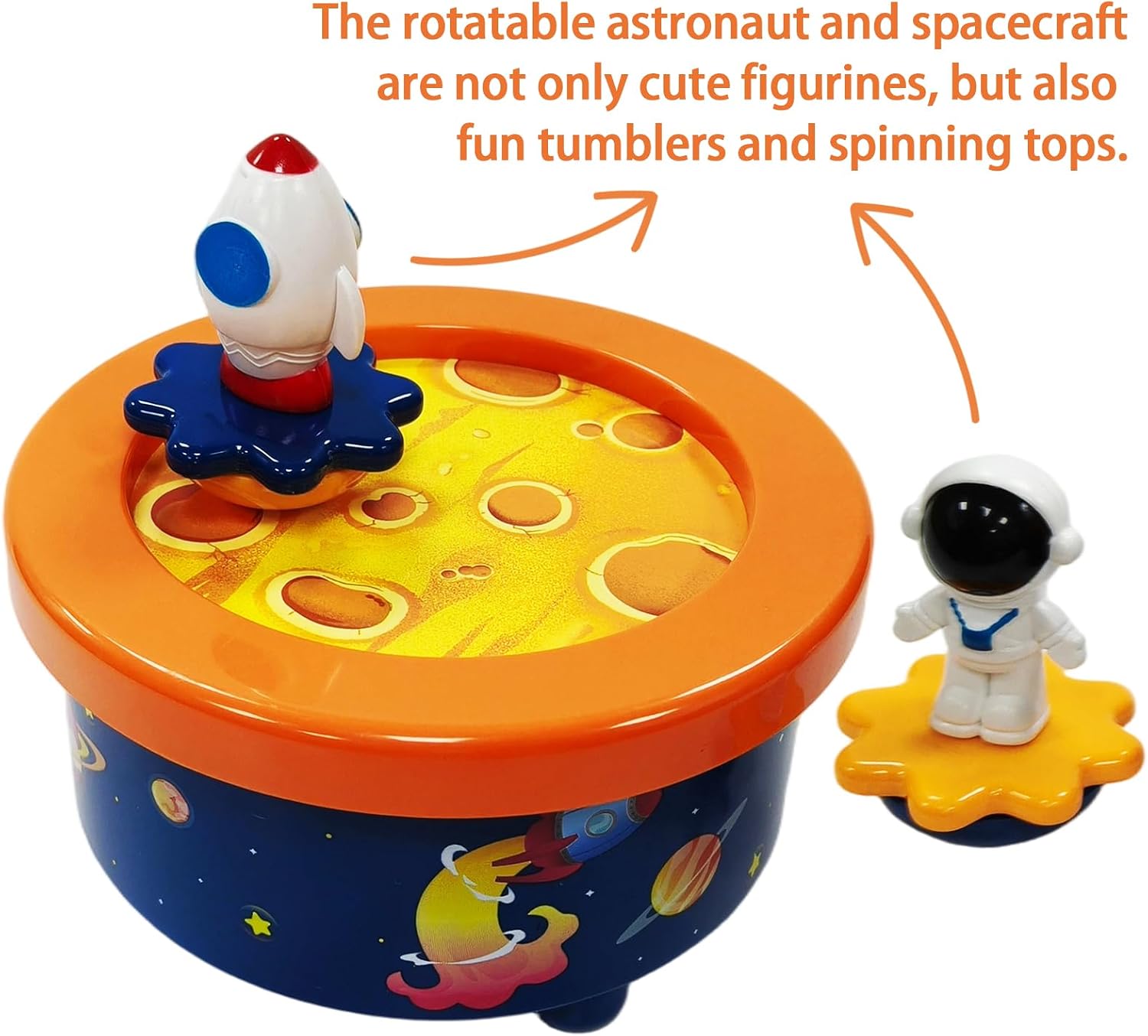 Lunar Landing & Space Adventure Music Box - Wind Up Musical Box with Spinning Astronaut & Spaceship on Moon, Rotating Desk Decor for Stress Relief & Fun, Relaxation Gift (2# Universe)