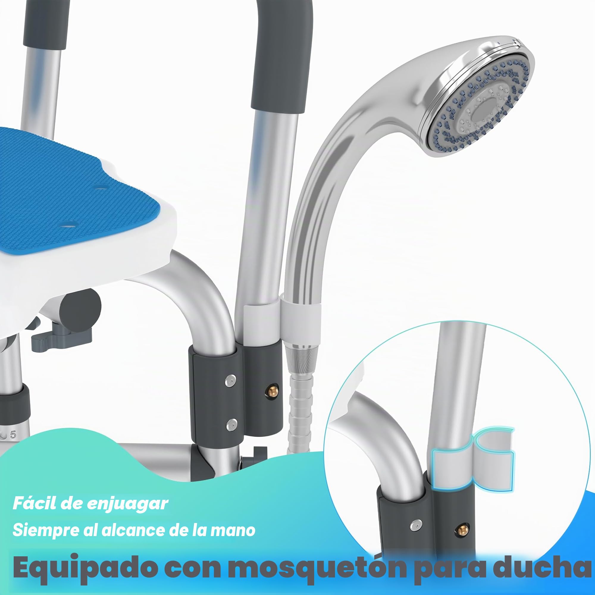 LZQ Silla de ducha con respaldo y reposabrazos extraíbles, taburete de ducha para personas mayores, altura regulable, asiento de baño, asiento de ducha, antideslizante, hasta 200 kg