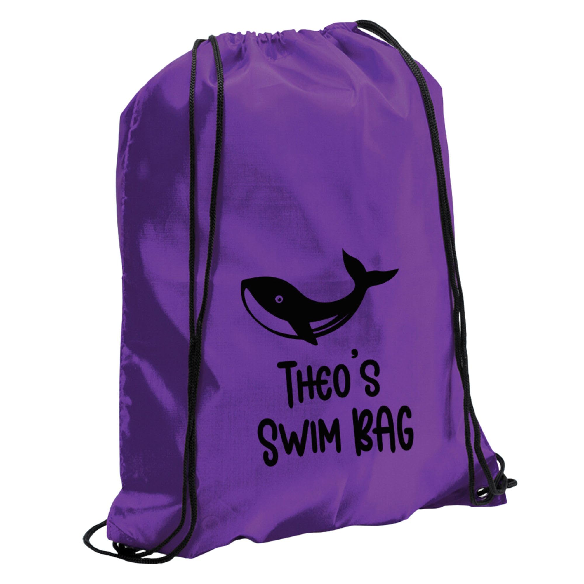 Ebuygb Unisex Kids Purple Personalised Swim Bag, Kids Aquatic Drawstring Bag, Swimming Bag For Girls Boys, Dolphin Turtle Shark Starfish Whale Bag (Purple)