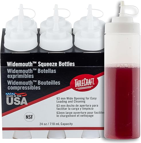 Miniatura 10 de TableCraft C10853C - Botellas de boca ancha, 8 onzas, color blanco, polietileno, paquete de 6, apertura grande de 2.32 pulgadas para un fácil