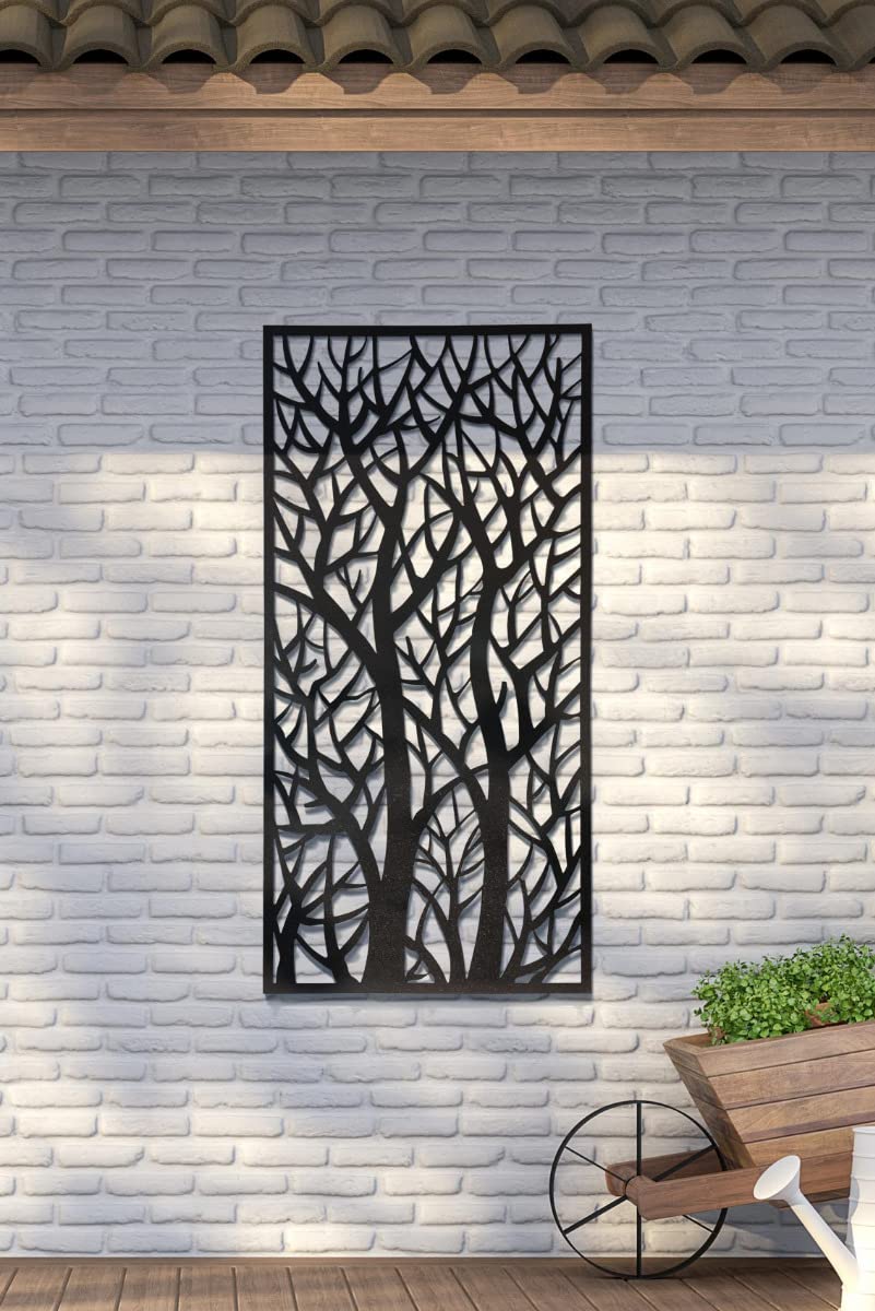 MirrorOutlet Metal Garden Screen Extra Large Tree Effect, Black, 120 x 60 cm,GMS006