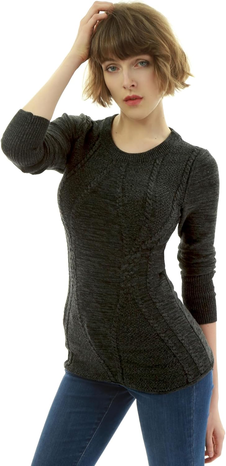 AmélieBoutik Women Cotton Blend Crewneck Long Sleeve Cable Knit Pullover Sweater - Image 2