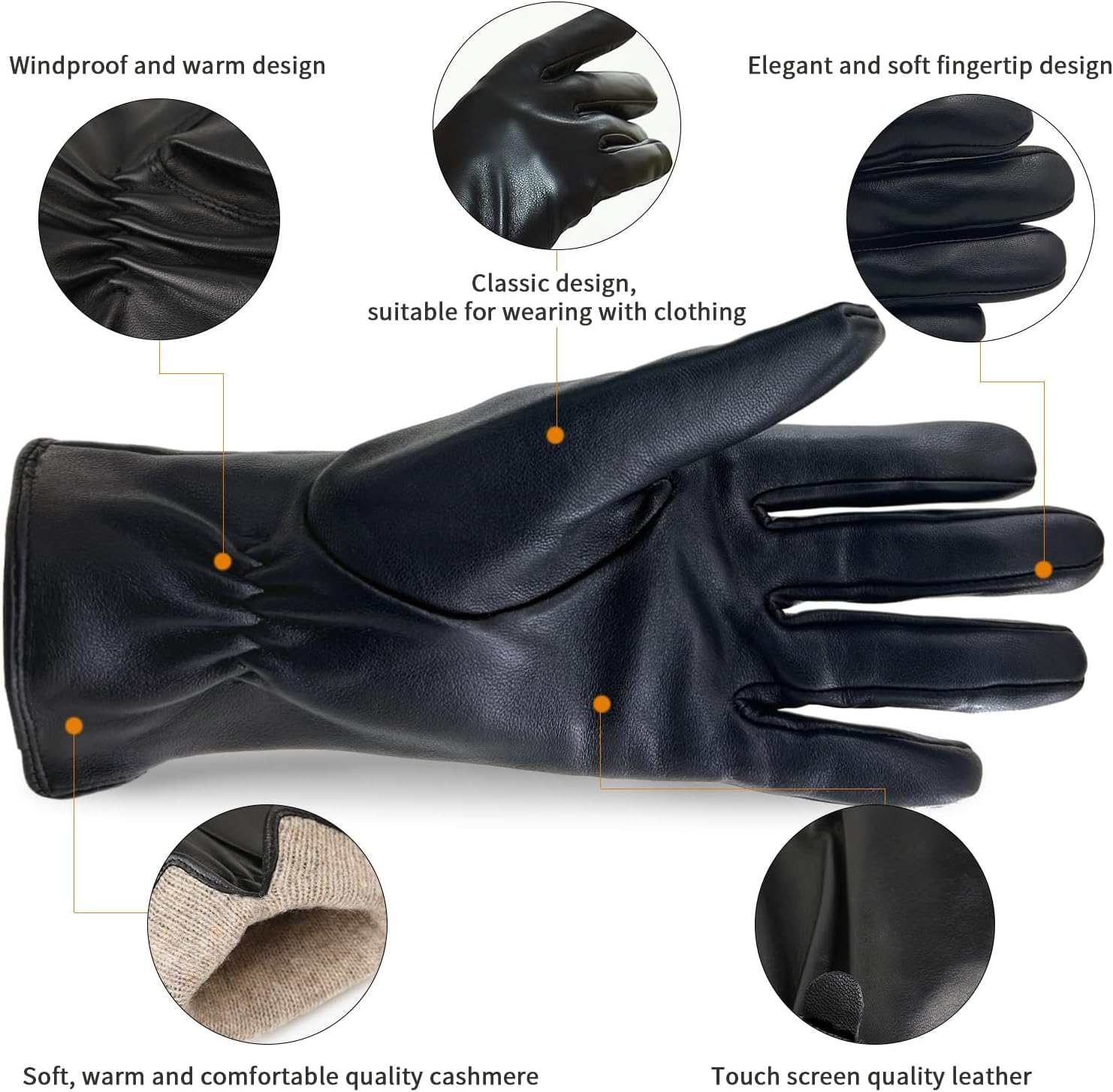 ZLUXURQ Womens Soft Genuine Lambskin Leather Touchscreen Winter Driving Gloves Cashmere Lined - Image 2