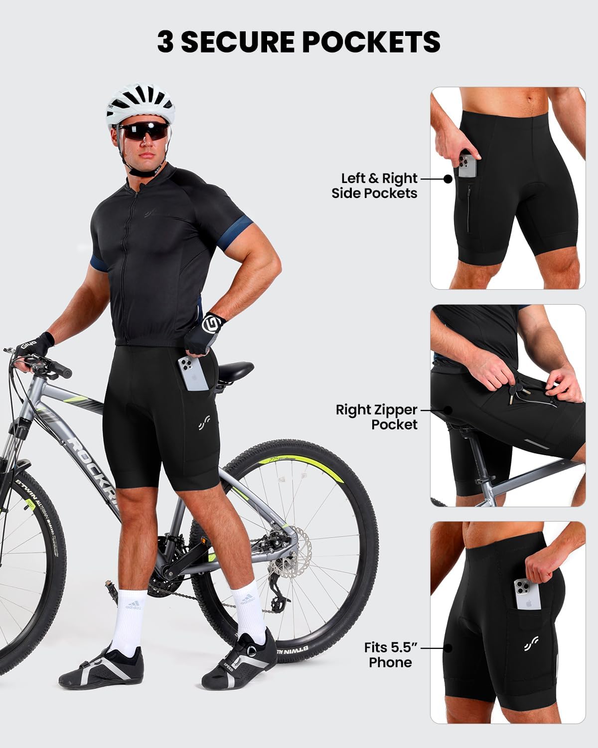 Sportneer Padded Bike Shorts for Men - 4D Padding Mens Bicycle Cycling Biking Clothing Shorts, Breathable and Absorbent
