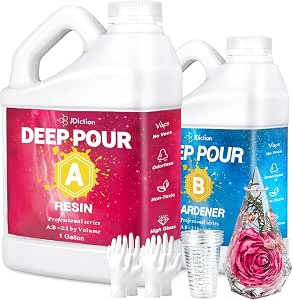 JDiction Deep Pour Epoxy Resin 1.5 Gallon Kit, Crystal Clear, Bubble-Free, Low Viscosity Casting Resin for 2-4 inch Pour Depth