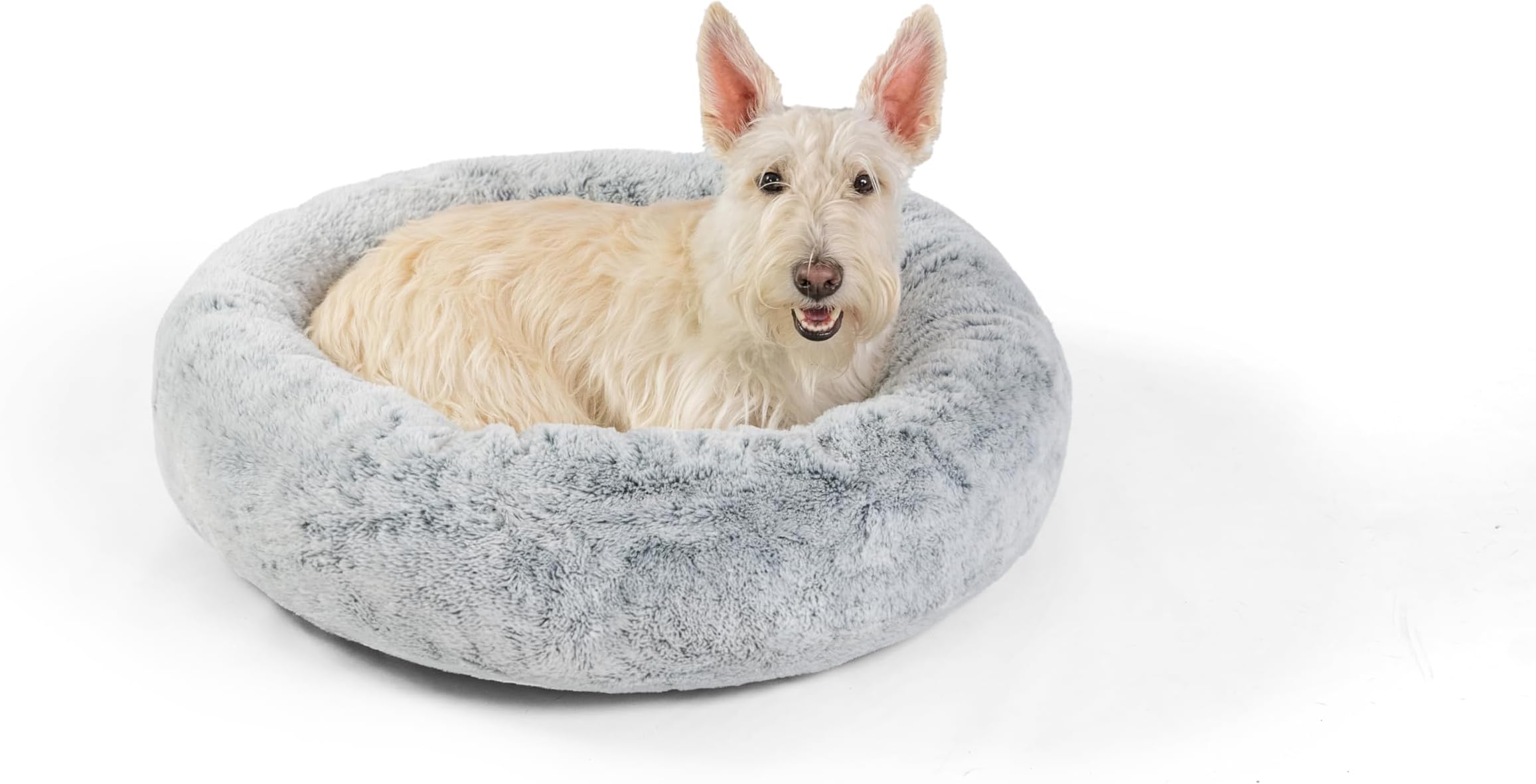 SnuggleSoft Faux Rabbit Fur Memory Foam Donut Bed for Dogs and Cats, Grey, 23" x 23"