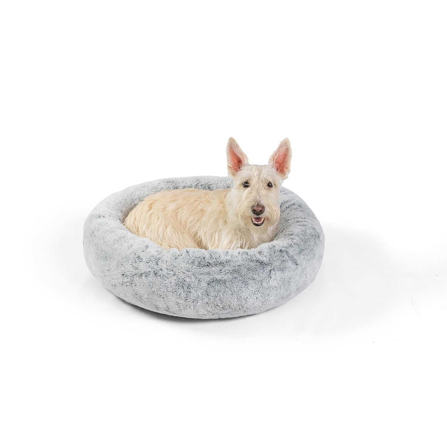 Best Friends by Sheri SnuggleSoft Faux Fur Calming Donut Bed for Dogs Gray Small 23x23