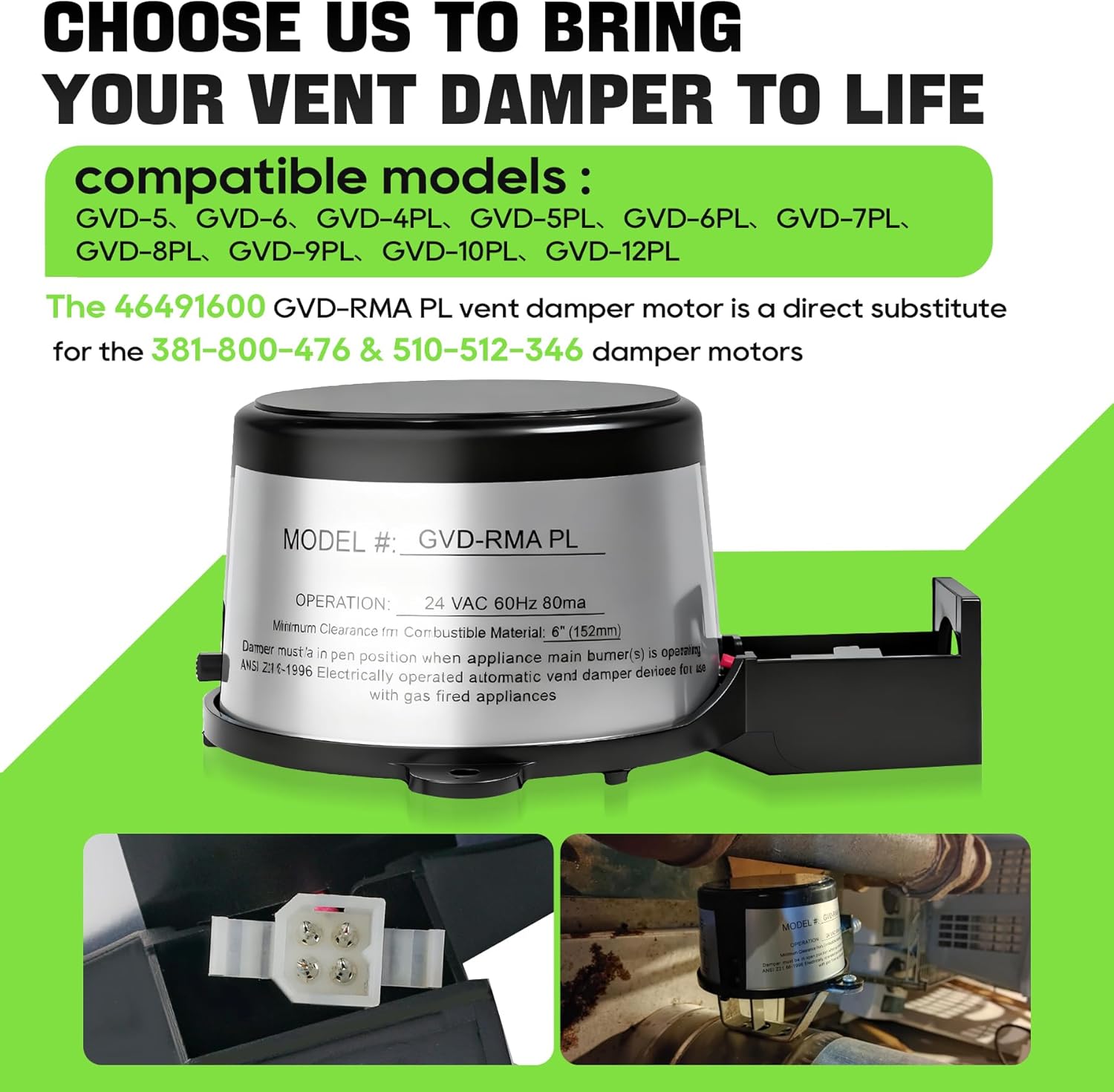 GVD-RAM PL Vent Damper Motor Assembly Compatible with Field Controls 46491600 Boiler Damper Motor,Replaces GVD-5/GVD-6 & 381-800-476 GMA-PL Models