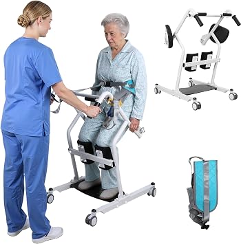 Sit to Stand Lift for Elderly - One-Step Stand Assist Lift Transport Unit, Patient Lift Chair for Home Care Use, Elderly Lift Assist Transfer Device for Seniors & Disabled with Wheels