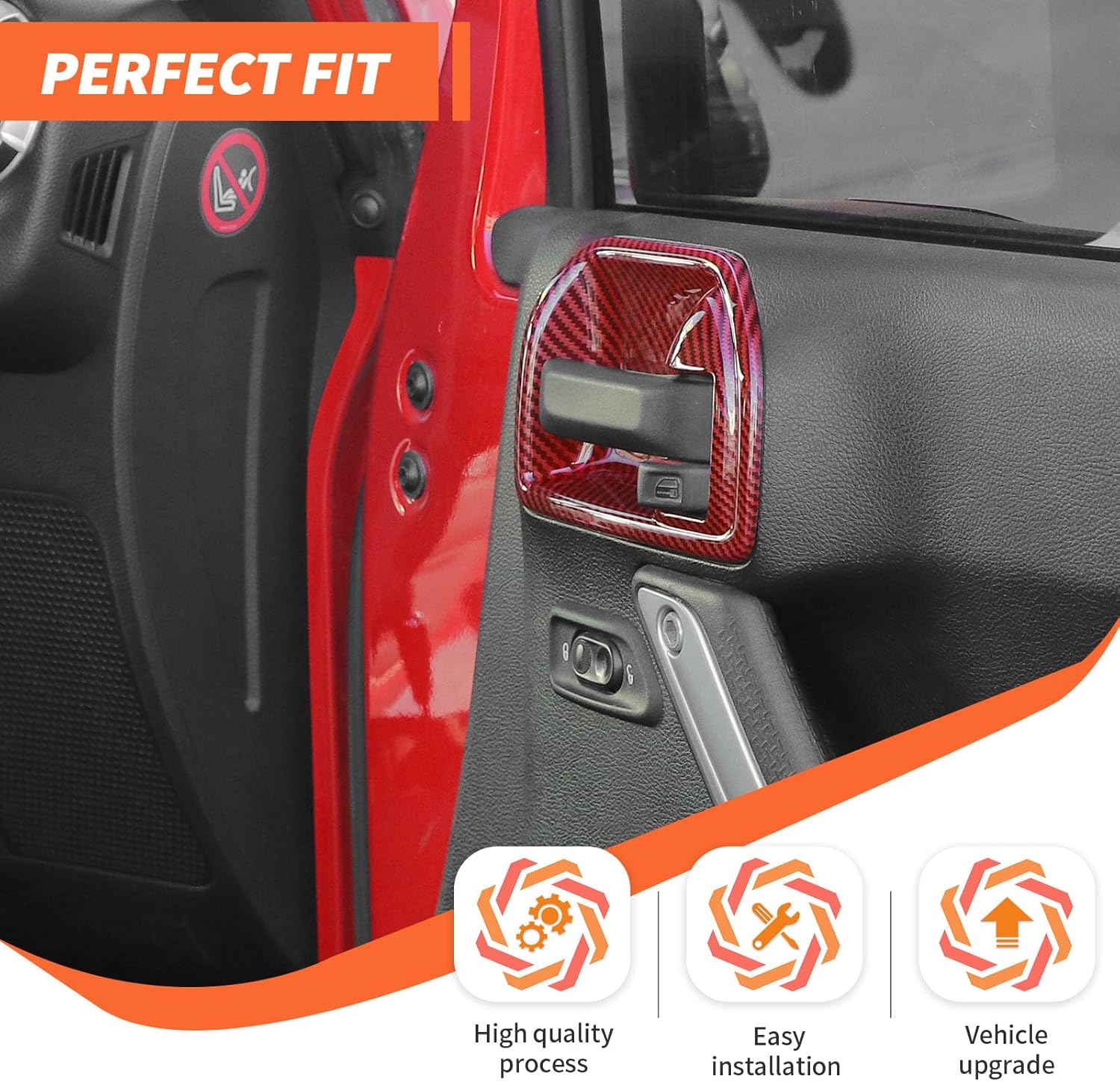 Inner Door Handle Bowl Cover Trim Interior Accessories Compatible with Jeep Wrangler JK JKU 2011-2017,Red Carbon Fiber