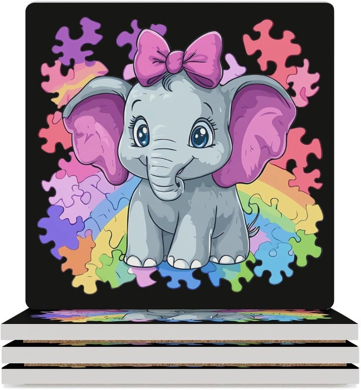 Autism Awareness Elephant Funny Ceramic Coasters for Drink Absorbent Cup Holders Tabletop Protection