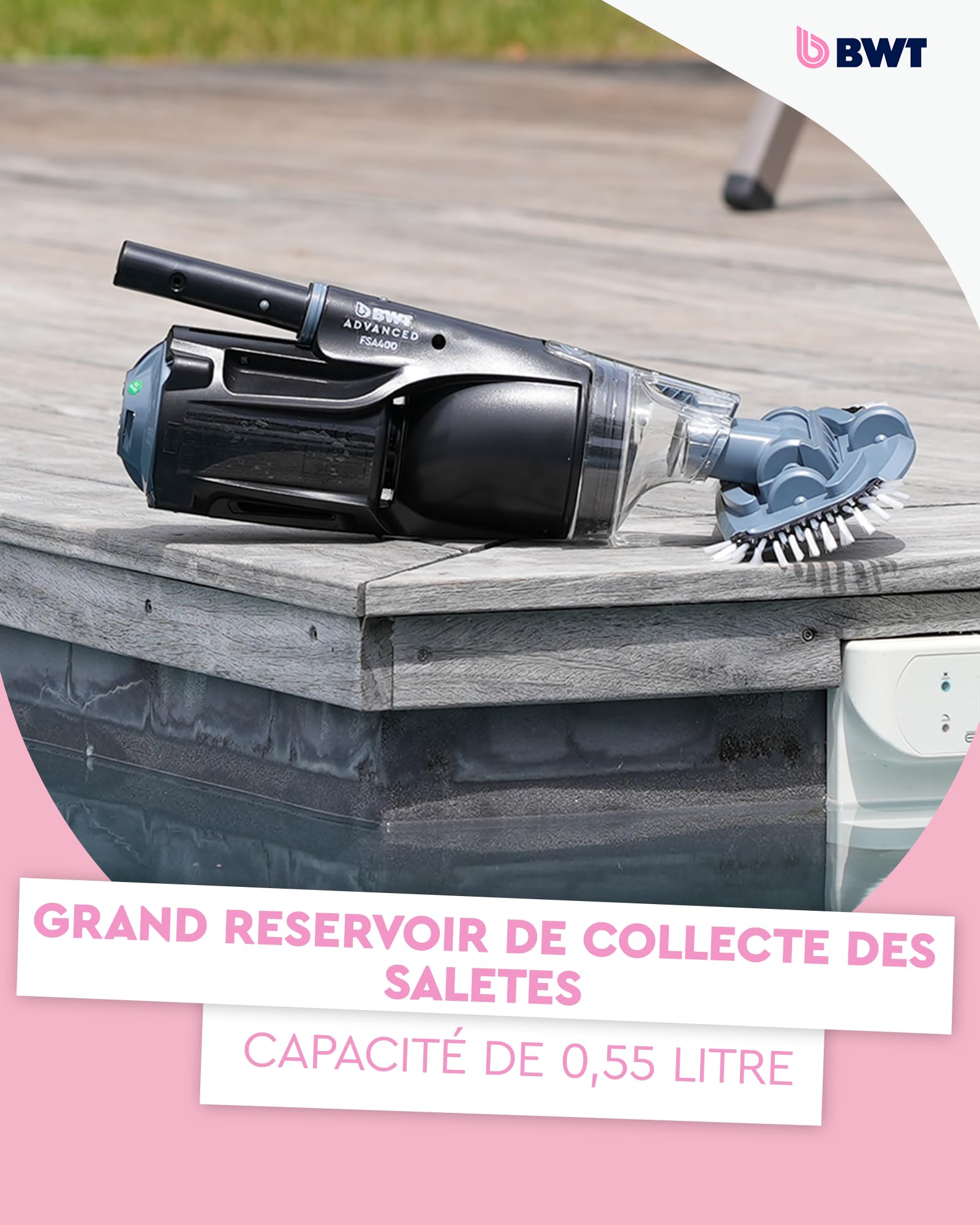 Aspirateur de Piscine sans Fil BWT FSA400 avec Batterie | Robot de-Piscine Compact pour Le Fond et Les parois | pour Les Bains à remous et Les piscines Hors Sol jusqu'à 15 m²