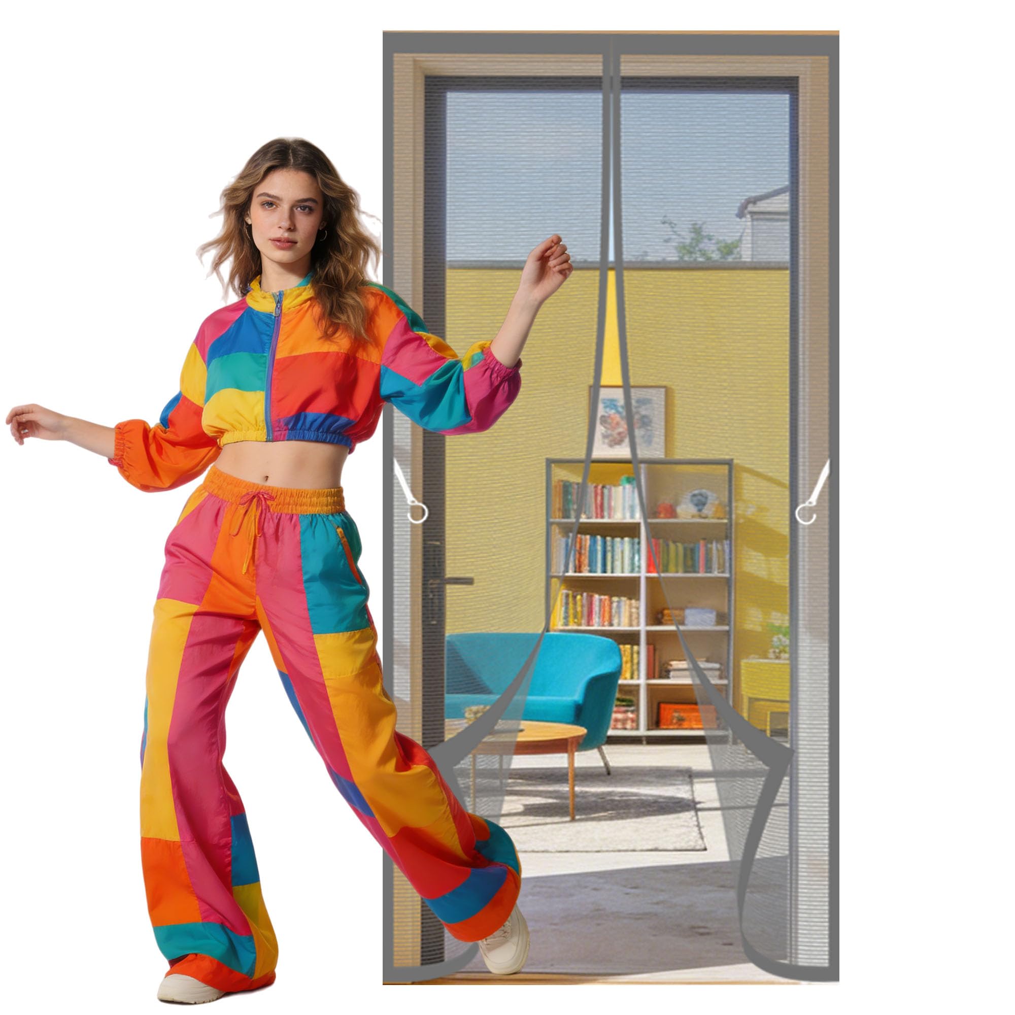 Magnetic Insect Screen Door 79 x 256 cm Self Sealing, Hands Free Screen Door Fly Keep Bugs Out Lets Fresh Air in Suitable for Patio Room Balcony Bedroom, Grey