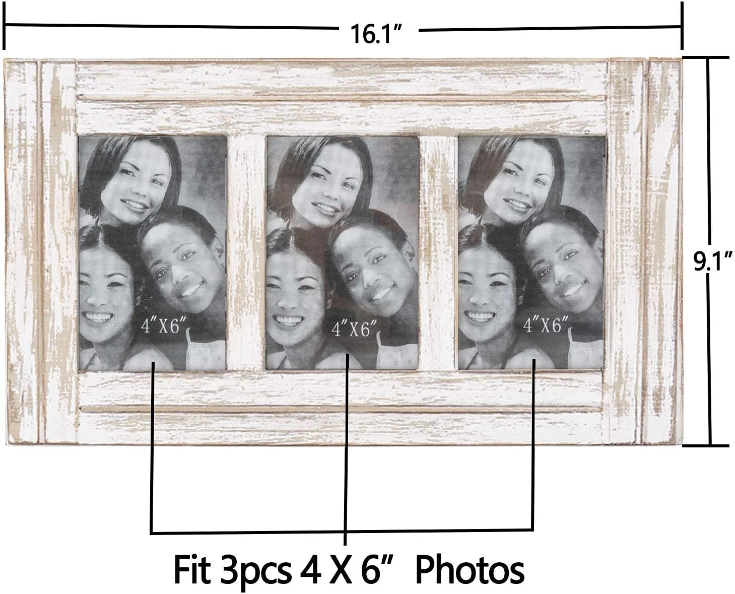 RiteSune 3 Picture Frames 4x6 for Wall, Photo Collage Frame Present for Christmas Birthday, Rustic Photo Frames for Home Wall Decor（White