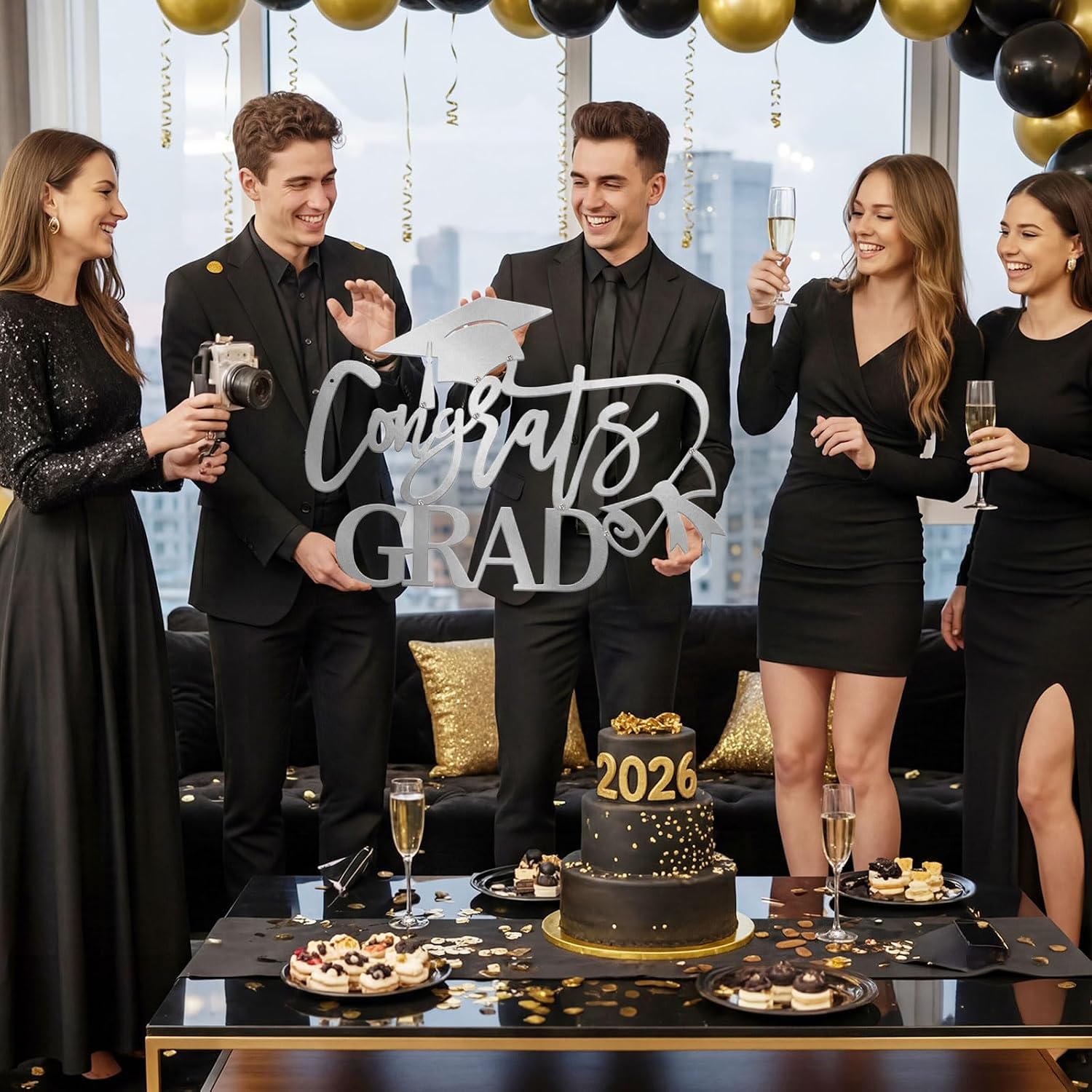 Geetery Large Graduation Metal Grad Sign Decor 30.3 x 19.7 inches 2026 Gard Photo Booth Prop Graduation Party Backdrop for Front Door Outdoor Indoor Wall College Gradua Party(Congrats Grad,Silver)