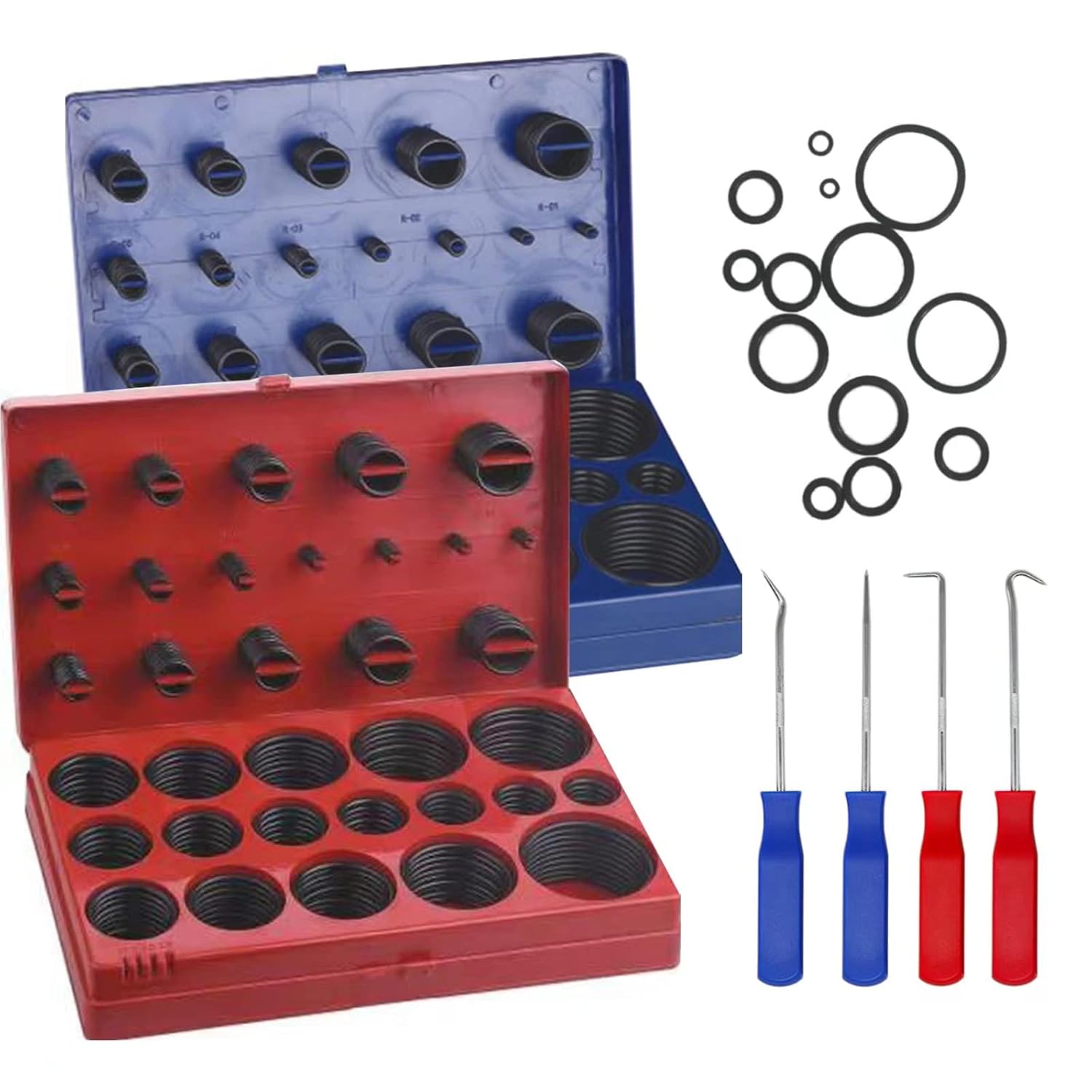 Boatsea 826 pcs SAE and Metric O Ring Assortment, 32 Size 407 pcs SAE Universal O-Rings and 419 pcs Metric O-Rings,Nitrile Rubber O Ring Assortment with Pick & Hook for Faucet, Plumbing, Automotive
