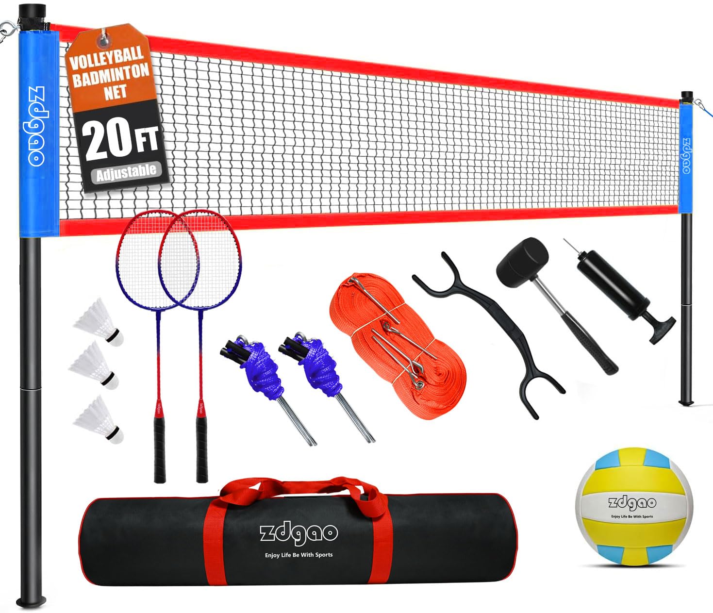 Photo 1 of 20FT Outdoor Volleyball & Badminton Net Set with Adjustable Height Poles