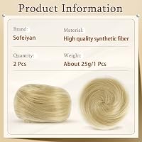 Sofeiyan set 2 mini extensii coc tip gogoașă din fibră sintetică ondulată, cu aspect de urechi de pisică, pentru femei, blond auriu și blond deschis 2