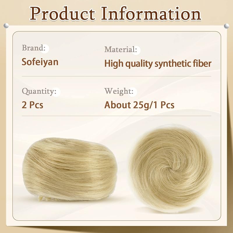 Sofeiyan set 2 mini extensii coc tip gogoașă din fibră sintetică ondulată, cu aspect de urechi de pisică, pentru femei, blond auriu și blond deschis