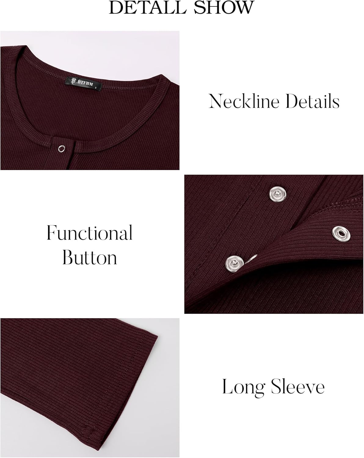 BTFBM Women Long Sleeve Shirts Fall Tops V Neck Button Up Henley Shirts Slim Fit Ribbed Knit Spring Casual T-Shirts 2026 - Image 4
