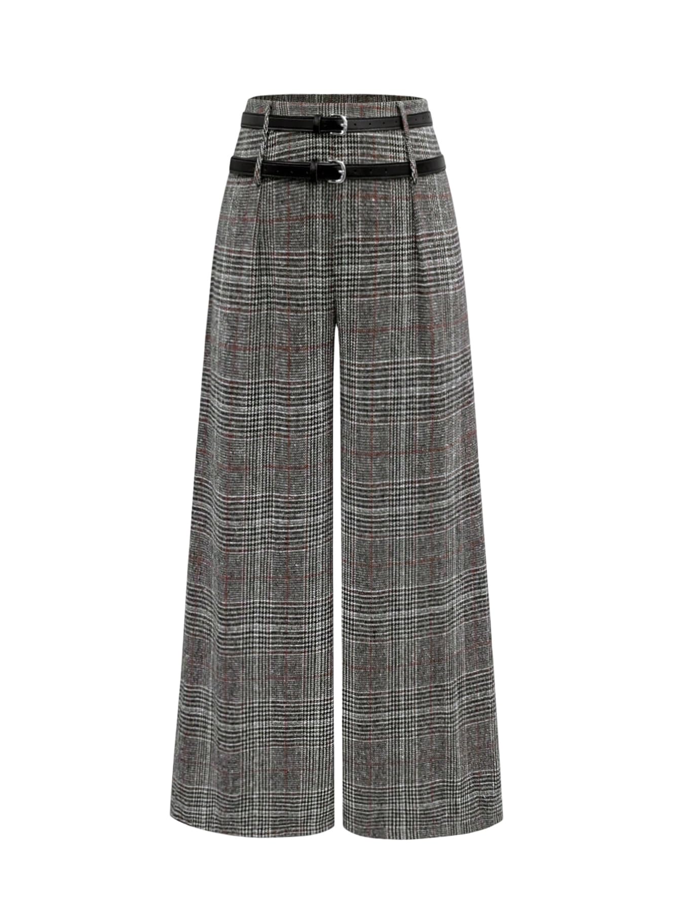 SOLY HUX Womens Plus Size Dress Pants Plaid Wide Leg High Waisted Work Office Tailored Pants with Belt