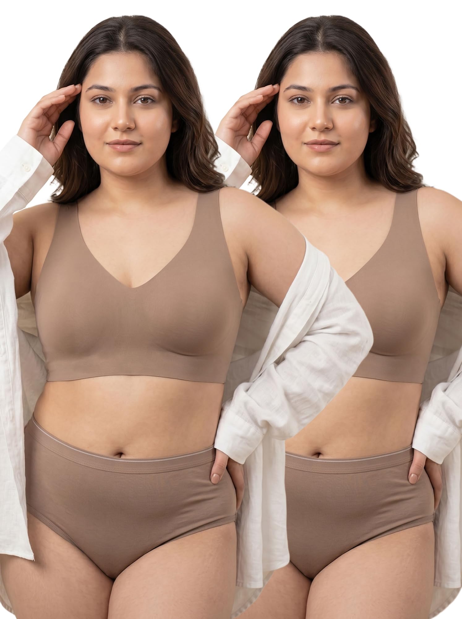 Cotton Bra Panty Set for Women | Non-Padded Full Coverage Plus-Size Bonded Bra | Broad Straps | Mid Waist Hipster Panty | No Elastic Marks | Soft Seamless Comfortable Innerwear Set-image-11