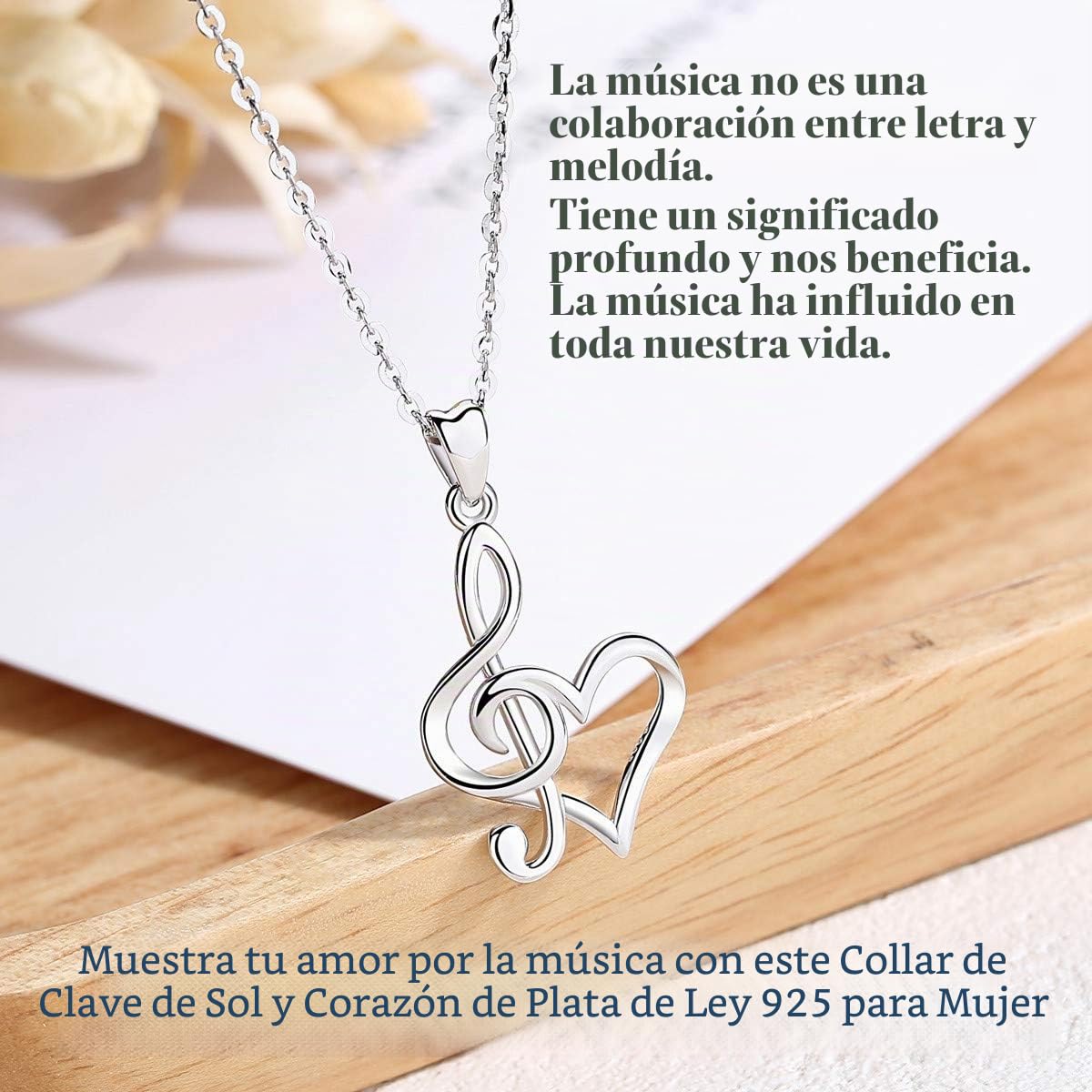 CELESTIA Collar Nota Musical de Plata de ley 925, Corazón y Clave de Sol Colgante, Joyas Regalo para Músicas Profesora Conservatorio Estudiantes de Musica Graduación