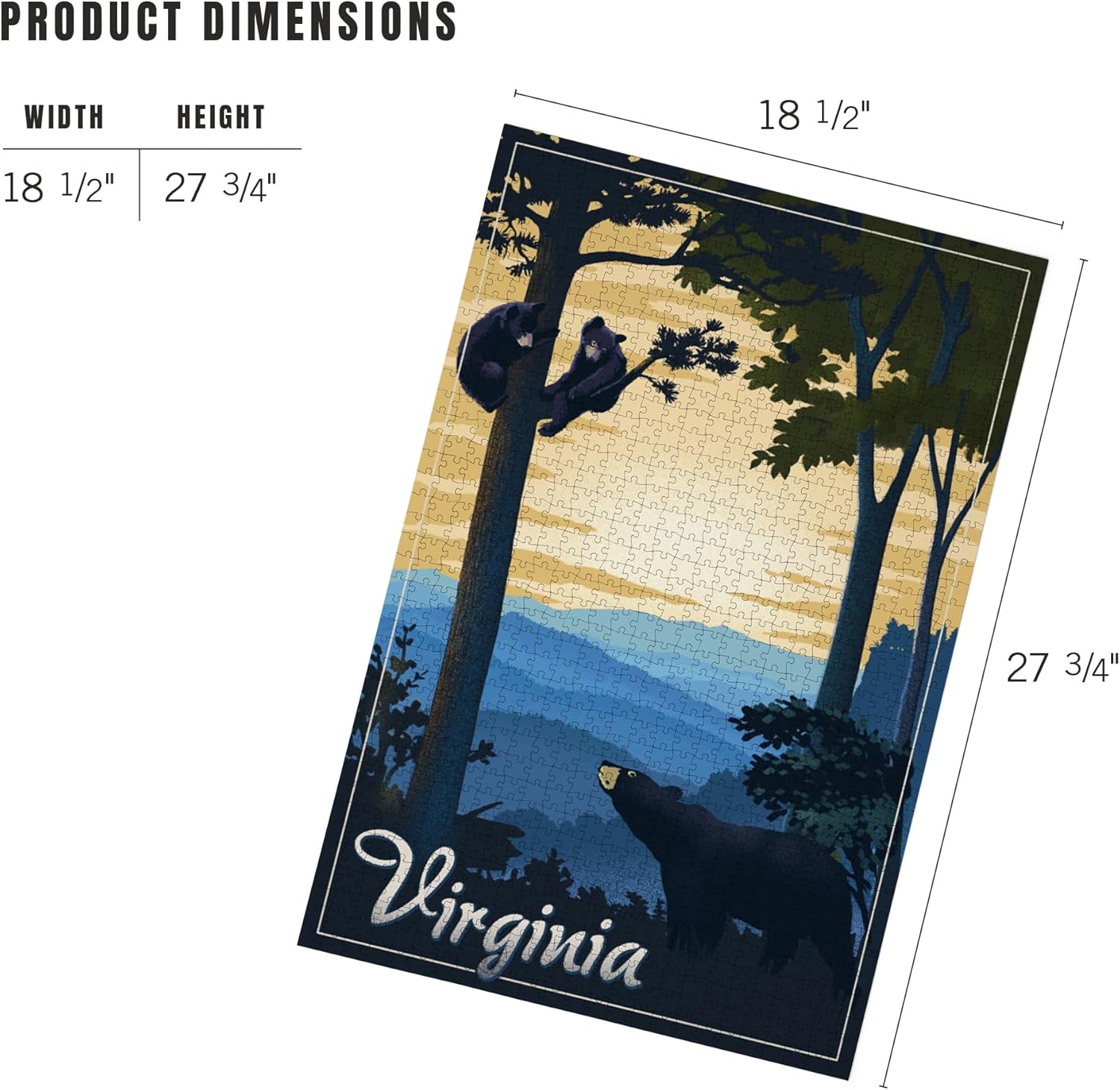 Virginia, Black Bears, Lithograph (1000 Piece Puzzle, Challenging Jigsaw Puzzle for Adults, Made in USA)