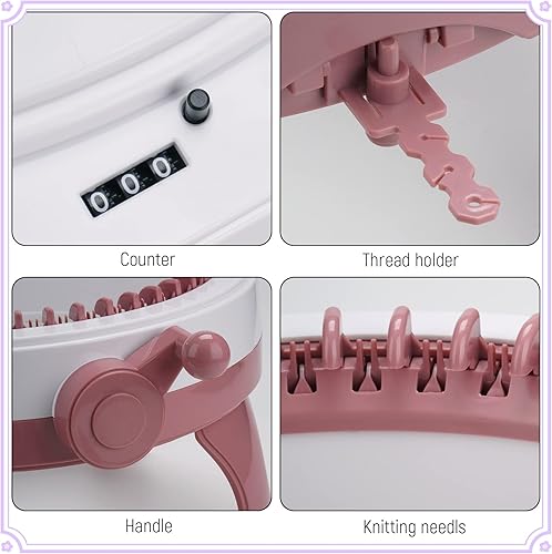 Miniatura 4 de SOBOANT Máquina de tejer, máquina de tejer de 48 agujas, tabla de tejer de bricolaje giratoria doble telar, ganchos de ganchillo, máquina de tejer