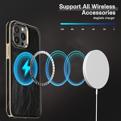 Miniatura 4 de LOHASIC Funda de cuero para iPhone 14 Pro compatible con Magsafe, funda de poliuretano delgada de lujo, agarre suave, a prueba de golpes, protección