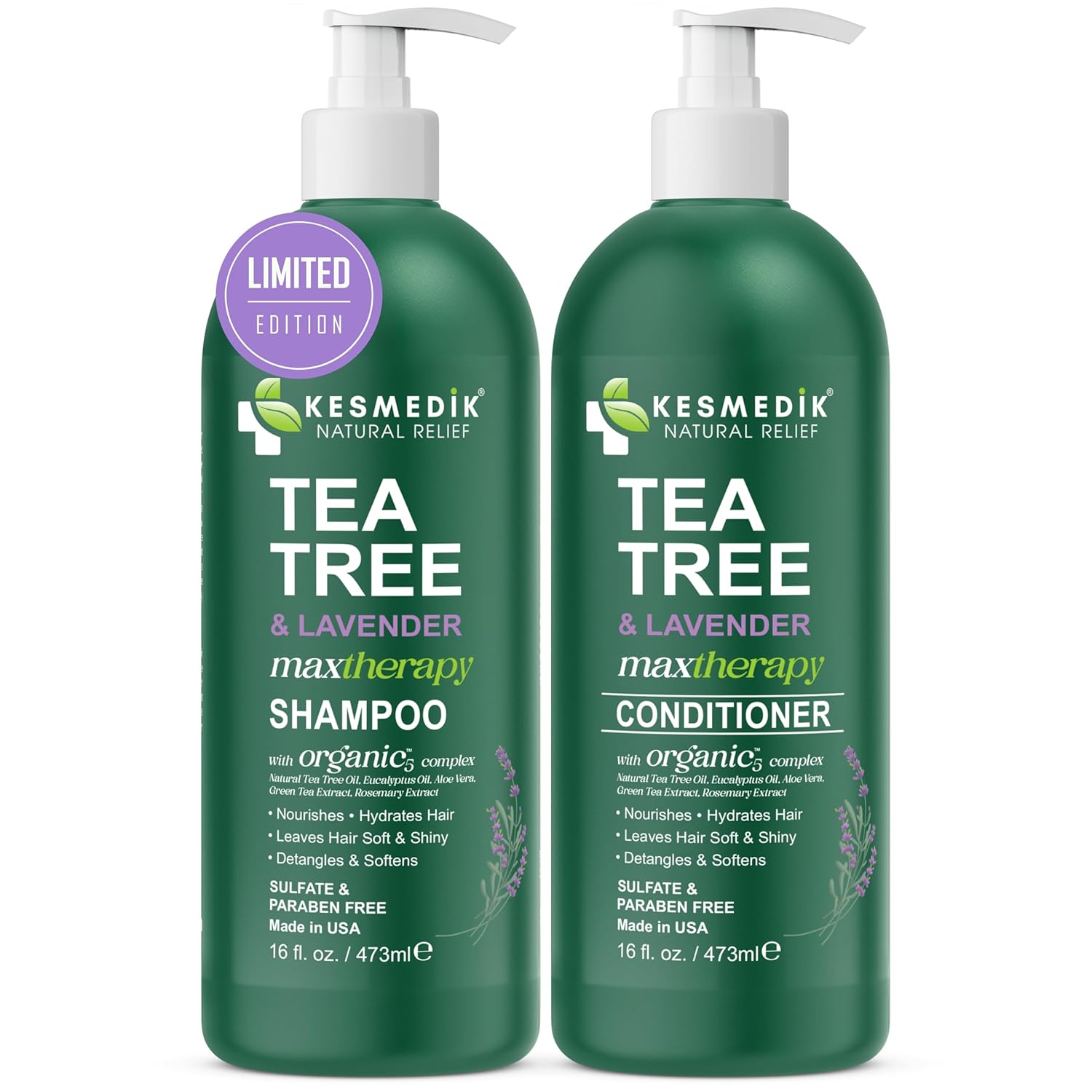 Tea Tree Lavender Shampoo & Conditioner Set with Mint & Rosemary, Cleanses, Cools & Soothes Dry, Itchy Scalp, Sulfate & Paraben-Free, For All Hair Types, 16 fl oz Each - Image 7