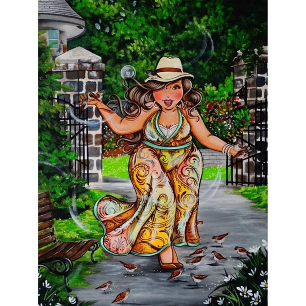 Kit Diamant Peinture Complète Dessin Animé Grosse Dame Broderie Toile 70x90cm Décoration