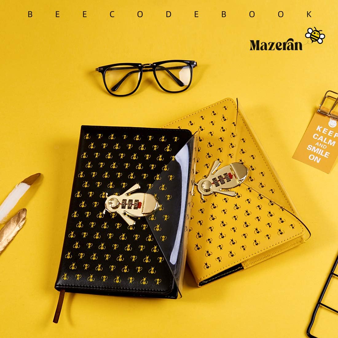 Mazeran Bee Shaped Combination Lock Journal, PU Leather Hard Cover Notebook Cute Diary, A5 Lined Password Locking Personal Planner Secret Organizer Gift for Girls Women Daughter - Image 6
