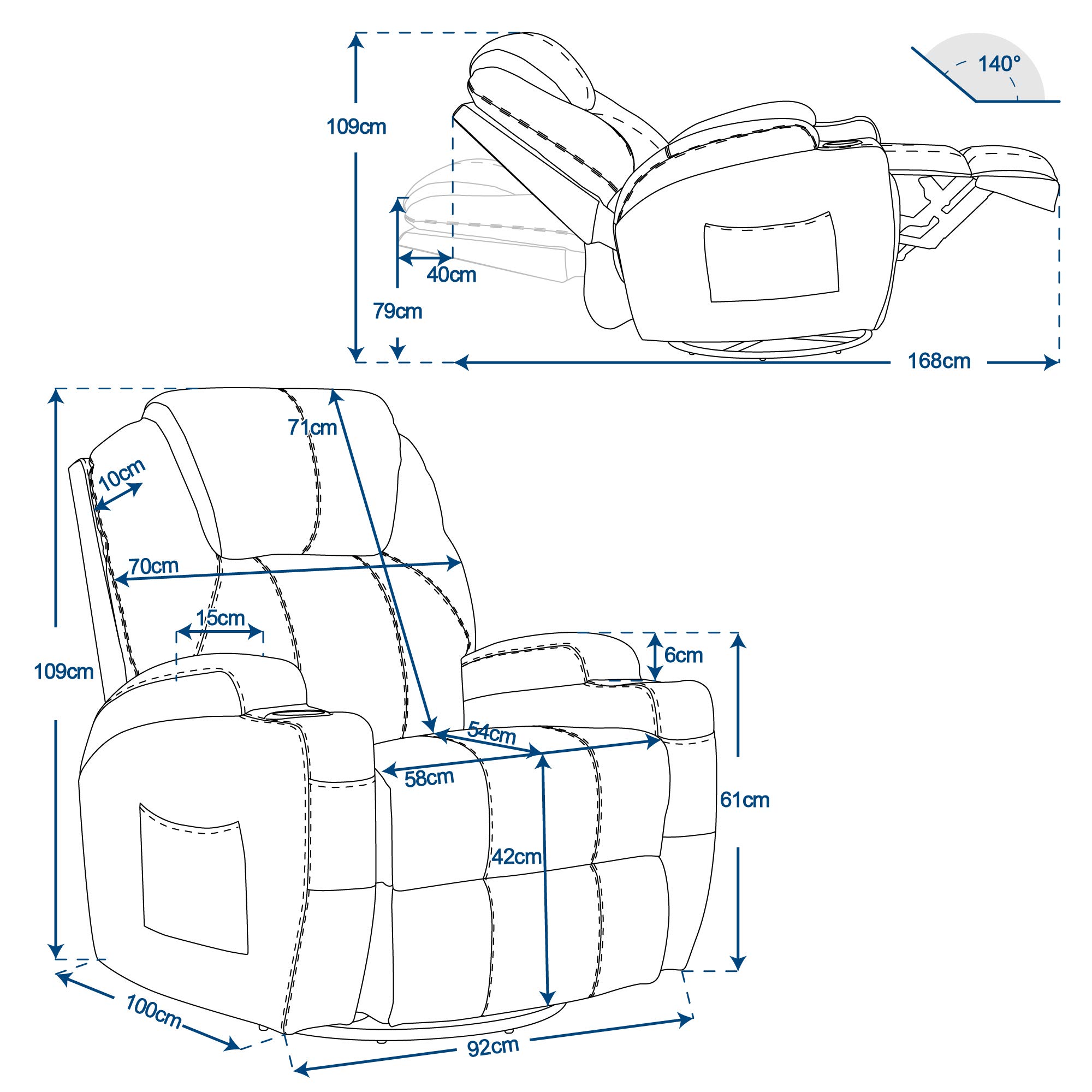 M MCombo Fauteuil de Massage TV Fauteuil Relax 7020, avec Chauffage Rotatif basculant 360°, réglable manuellement (Similicuir Noir)