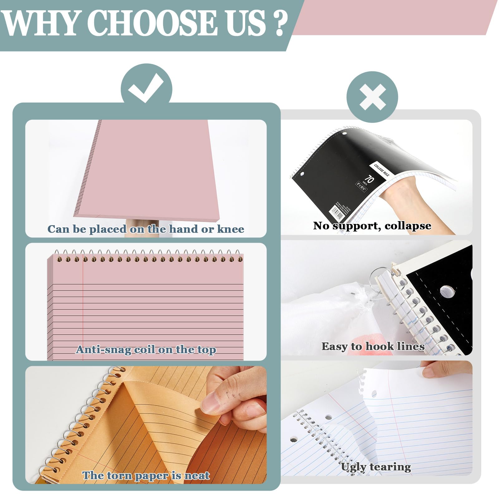 gisgfim 6 Pcs Boho Top Bound Spiral Notebooks 8-1/2" x 11" College Ruled Aesthetic Legal Pad Steno Pads Paper Notebook Wirebound Notepad for Writing School Office Business Supplies