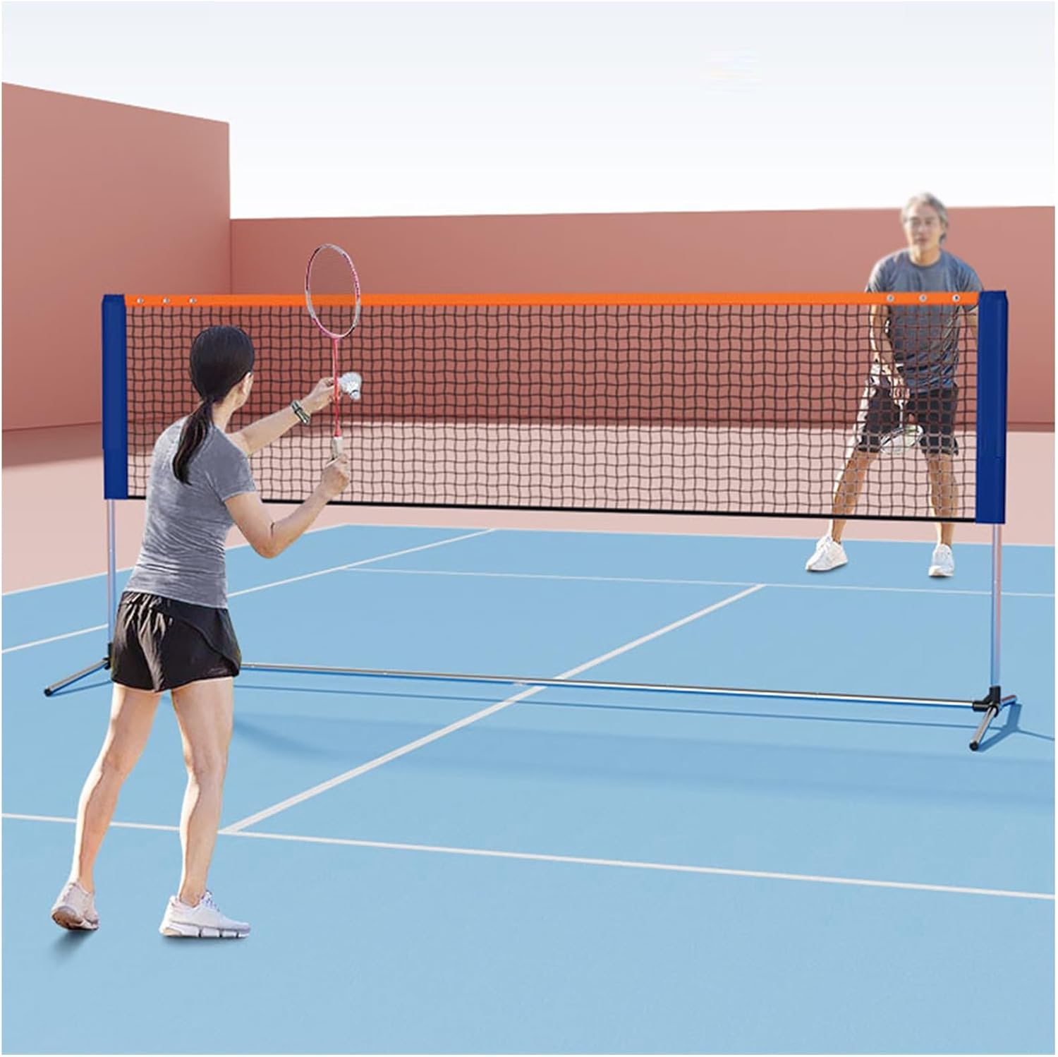 Foldable Badminton Net Stand,Indoor Outdoor Volleyball Poles with Net and Backpack,Freestanding Athletic Training Equipment for Ballpark Beach Drive