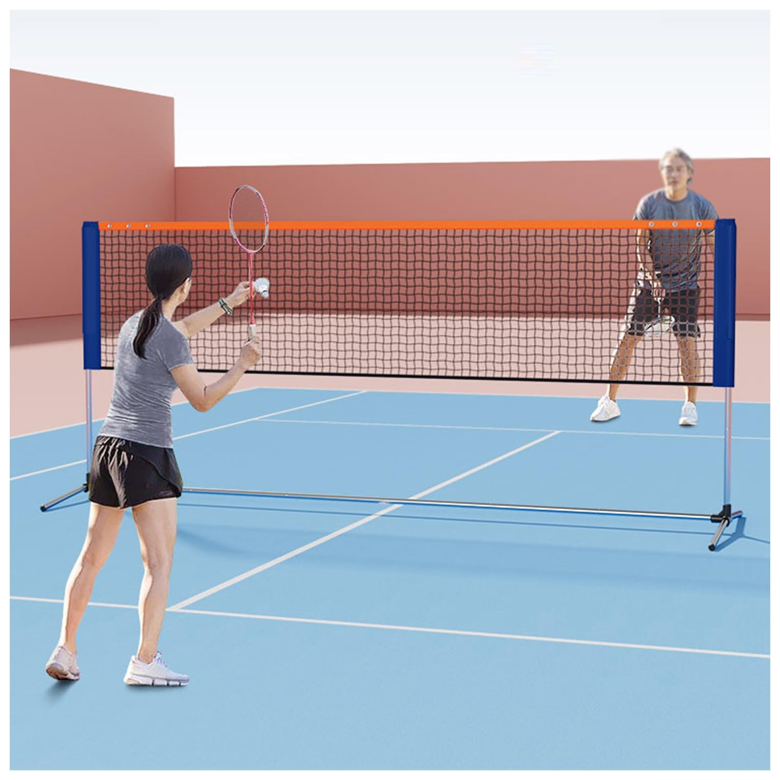 Genérico Red de Tenis y bádminton portátil: Postes y Red de Voleibol Plegables e Independientes para Uso en Interiores y Exteriores, Ideal para Entrenamiento en la Playa y el Estadio. Incluye Mochila