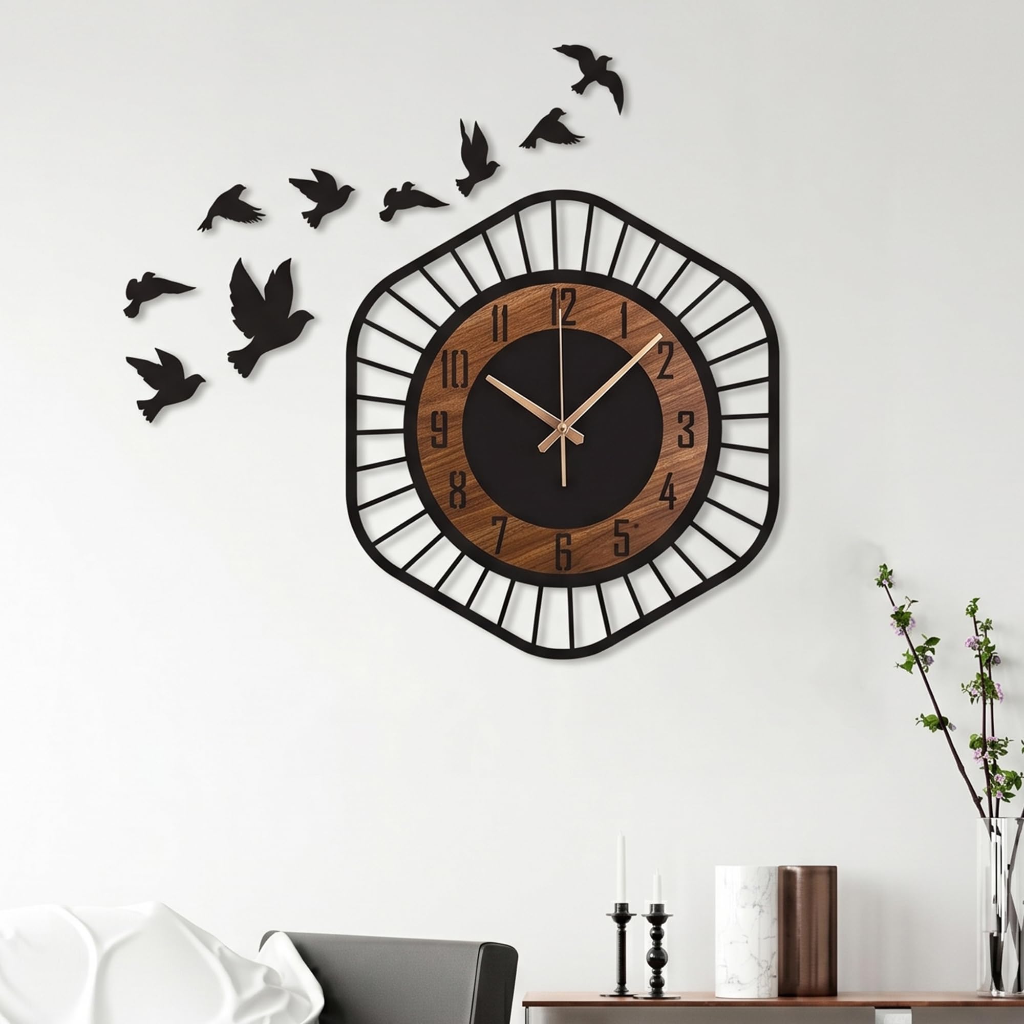 DIY Modern Bird Analog Wall Clock for Hall and Living Room – Silent Non-Ticking Sweep Movement, Stylish Vintage Decorative Wall Watch for Home, Office, and Bedroom 12-Inch Black-image-15