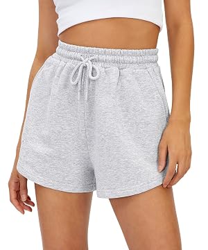 AUTOMET Womens Lounge Casual Sweat Shorts Soft High Waist Shorts for Home Summer with Pockets Travel and Beach