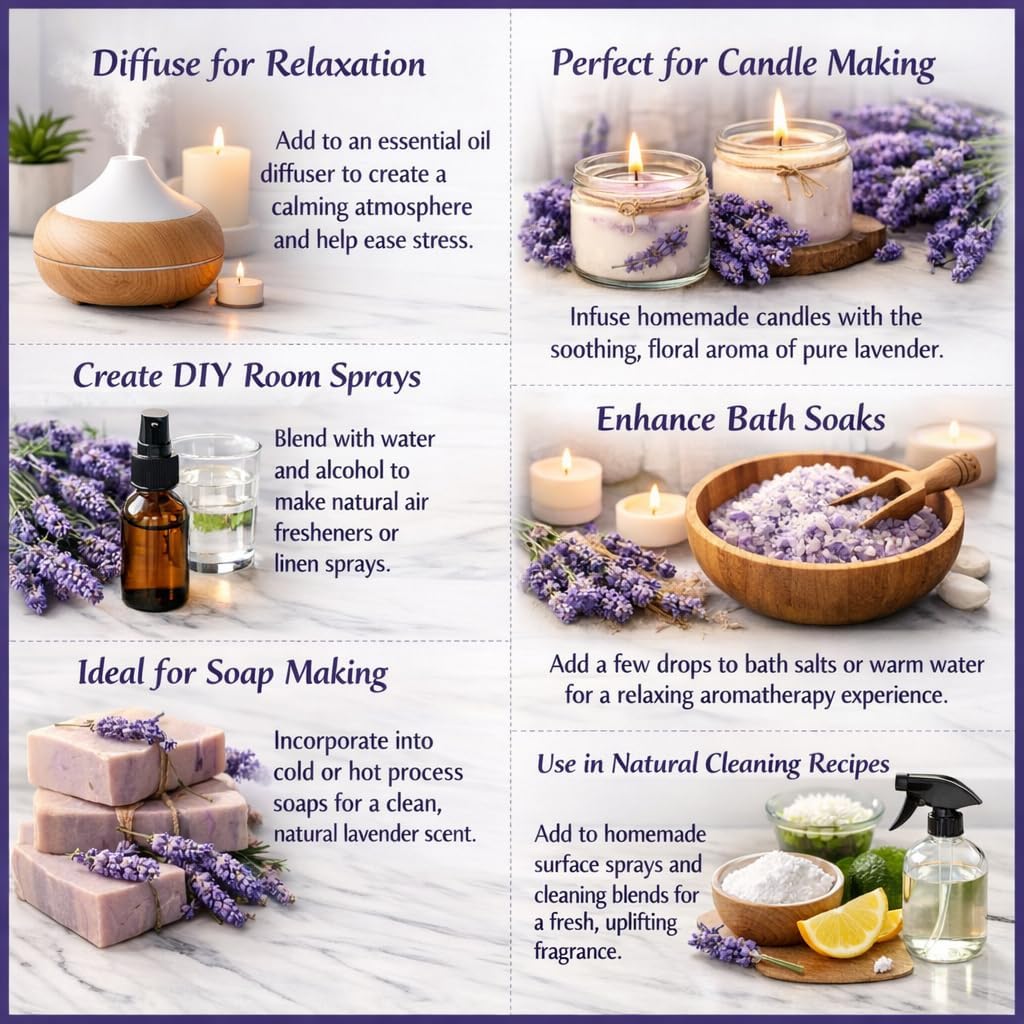 GreenHealth Lavender Essential Oil – 16 fl oz (473 ml) – 100% Pure & Uncut – Aluminum Bottle – Bulk Lavender Oil for Diffuser, Aromatherapy, Candles, Soap & DIY - Image 3