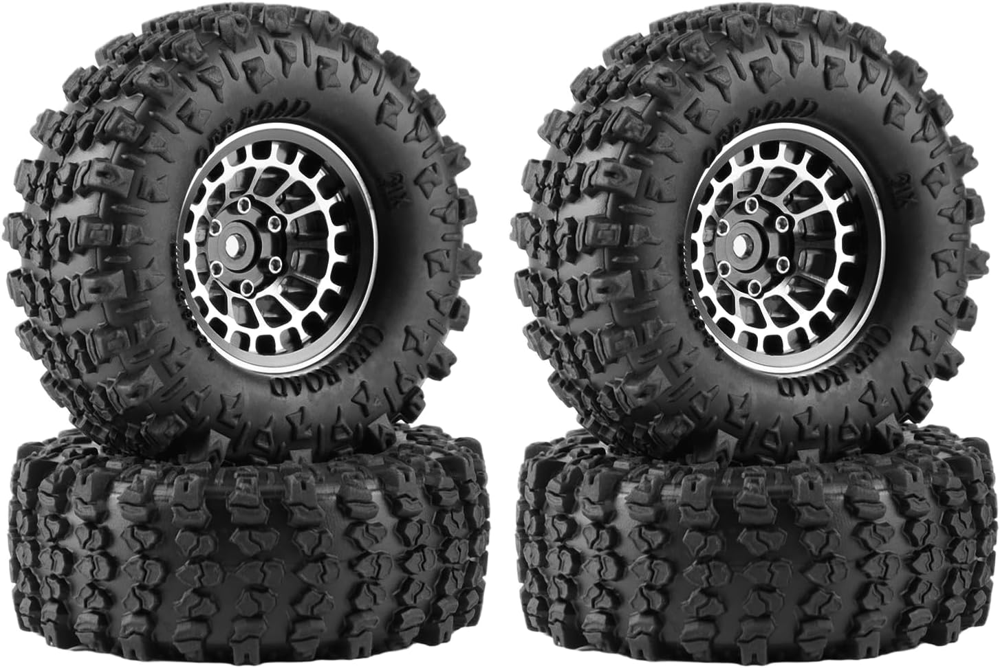 GLOBACT 1.3" Wheels Tires Set Offset -3.75mm Beadlock Wheels for Axial SCX24 AX24 TRX4M Upgrade 1/18 1/24 RC Crawler Parts (Black)