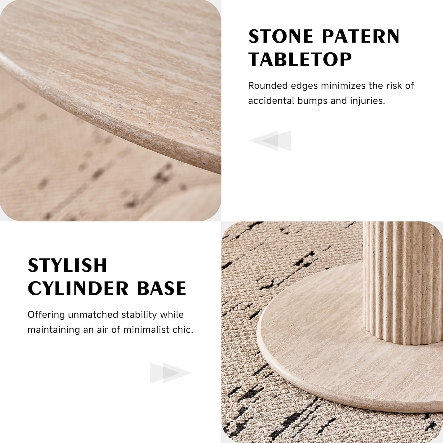 47" Round Dining Table for 4, [Cylinder Pedestal Base] [Stone-Patterned] Modern Circle Dinner Table for Kitchen Dining Living Room, Natual