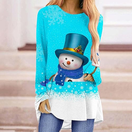 Miniatura 2 de Impresiones navideñas para mujer, para otoño e invierno, a la moda, de manga larga, talla grande, casual, ligera, cuello redondo